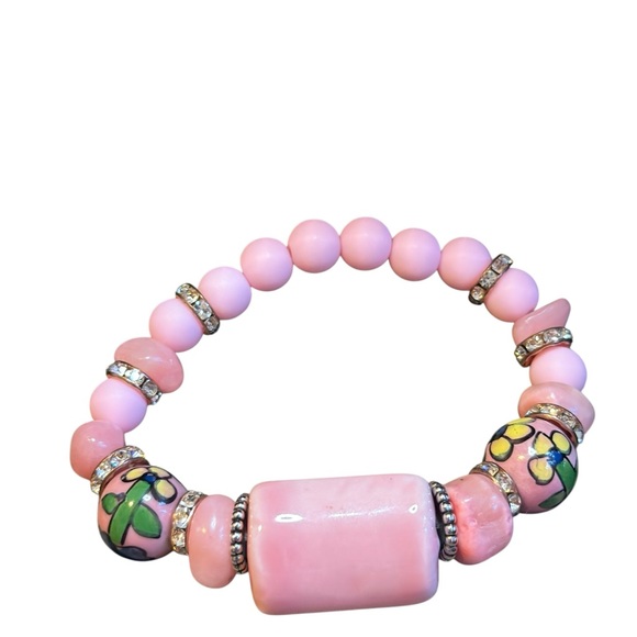 Pink Beaded Bracelet with Floral Accents- Color Pop Collection - Picture 6 of 9